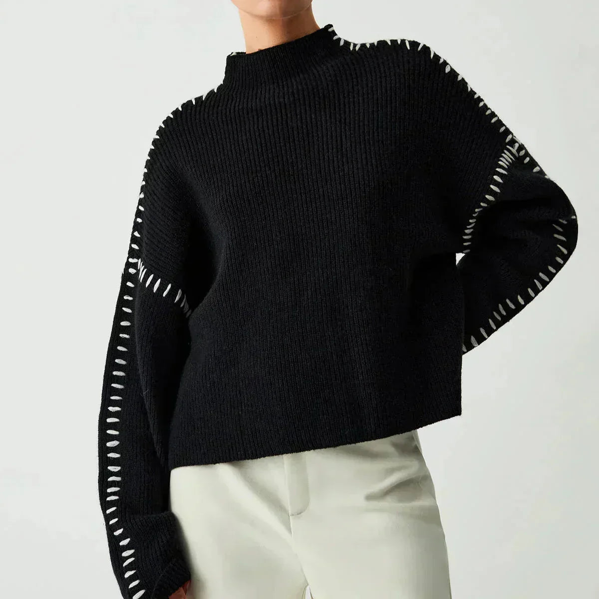 Cropped Ribbed Mock Neck Sweater - Modern and Soft
