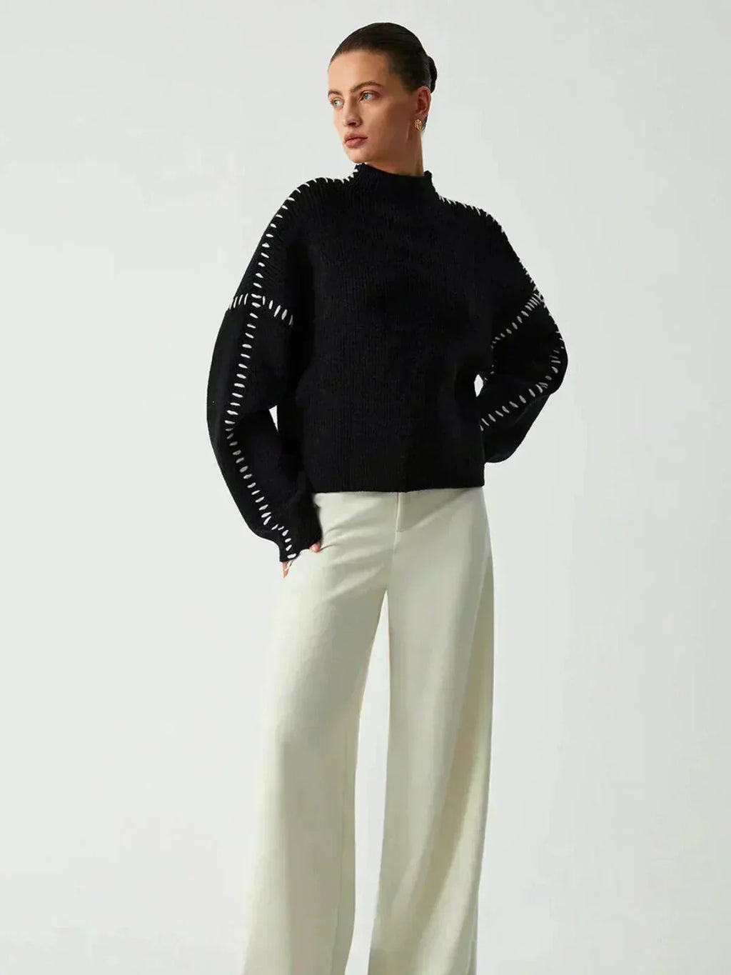 Cropped Ribbed Mock Neck Sweater - Modern and Soft