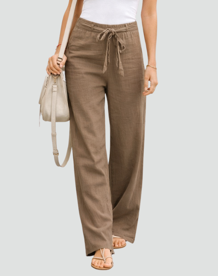 Women's Linen Wide Leg Trousers - Drawstring Easy Summer Style