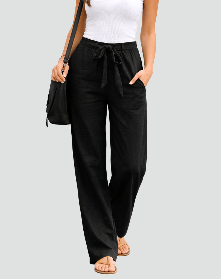 Women's Linen Wide Leg Trousers - Drawstring Easy Summer Style