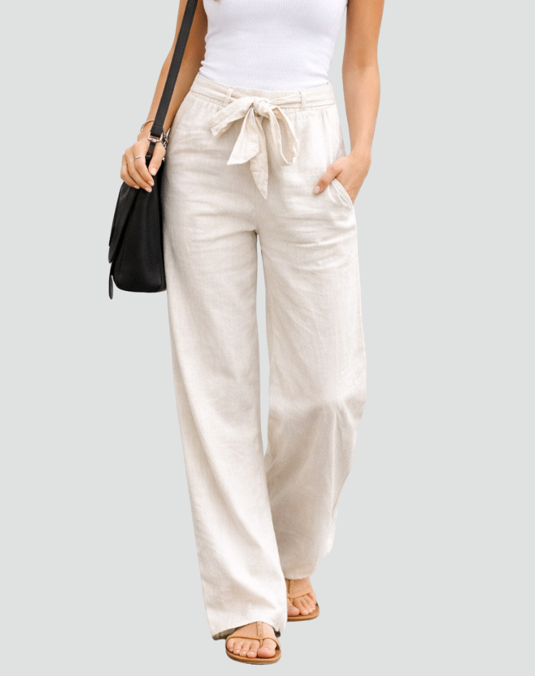 Women's Linen Wide Leg Trousers - Drawstring Easy Summer Style