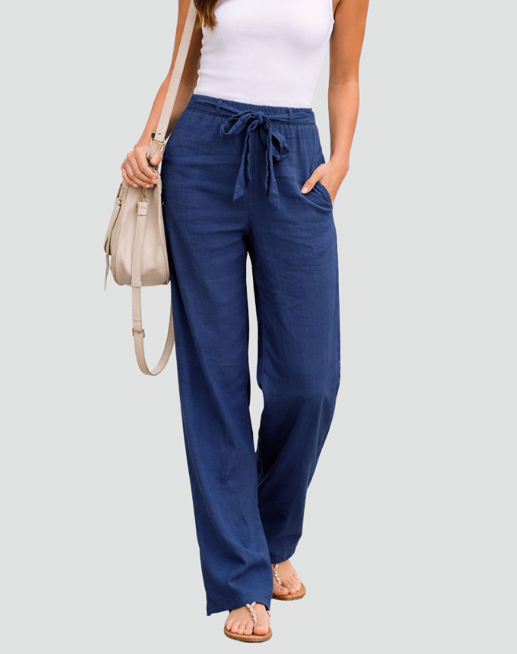 Women's Linen Wide Leg Trousers - Drawstring Easy Summer Style