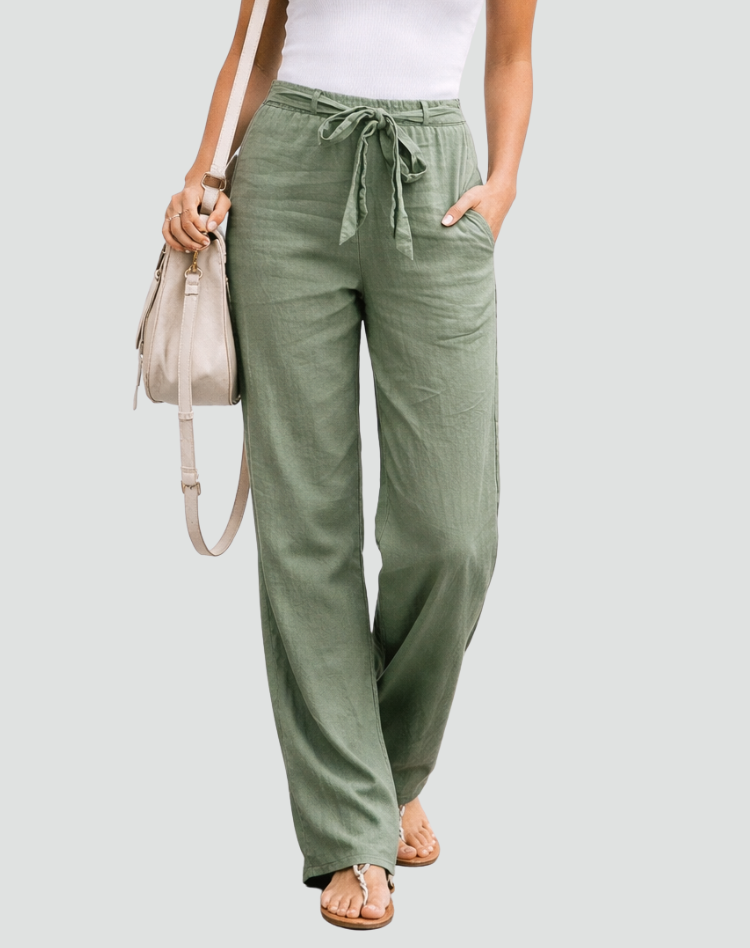 Women's Linen Wide Leg Trousers - Drawstring Easy Summer Style