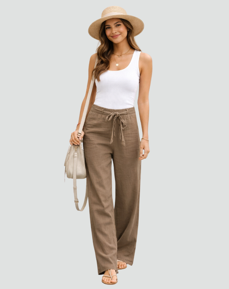 Women's Linen Wide Leg Trousers - Drawstring Easy Summer Style