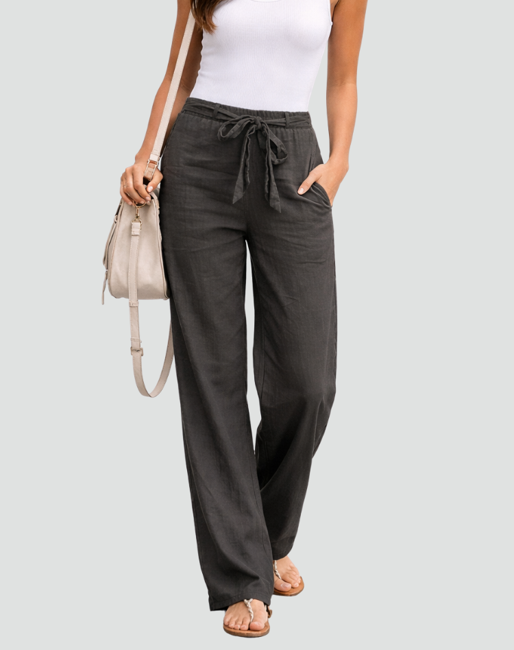 Women's Linen Wide Leg Trousers - Drawstring Easy Summer Style