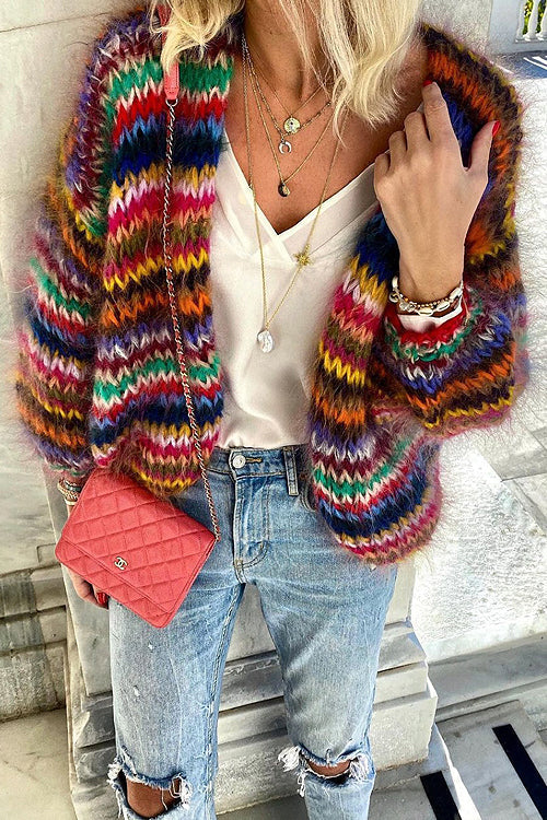 Women's Colorful Knit Cardigan - Relaxed Button Front Layer