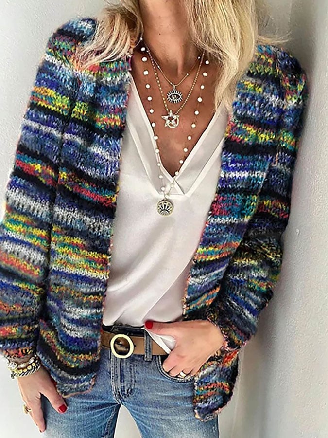 Women's Colorful Knit Cardigan - Relaxed Button Front Layer