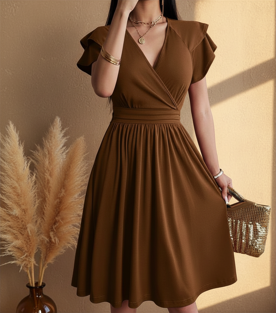 Women's Wrap Midi Dress - Flutter Sleeve Occasion Dress