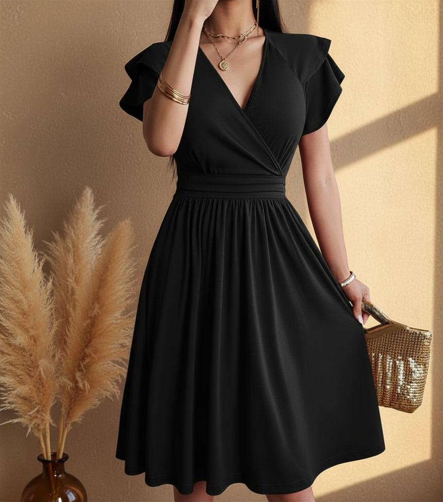 Women's Wrap Midi Dress - Flutter Sleeve Occasion Dress