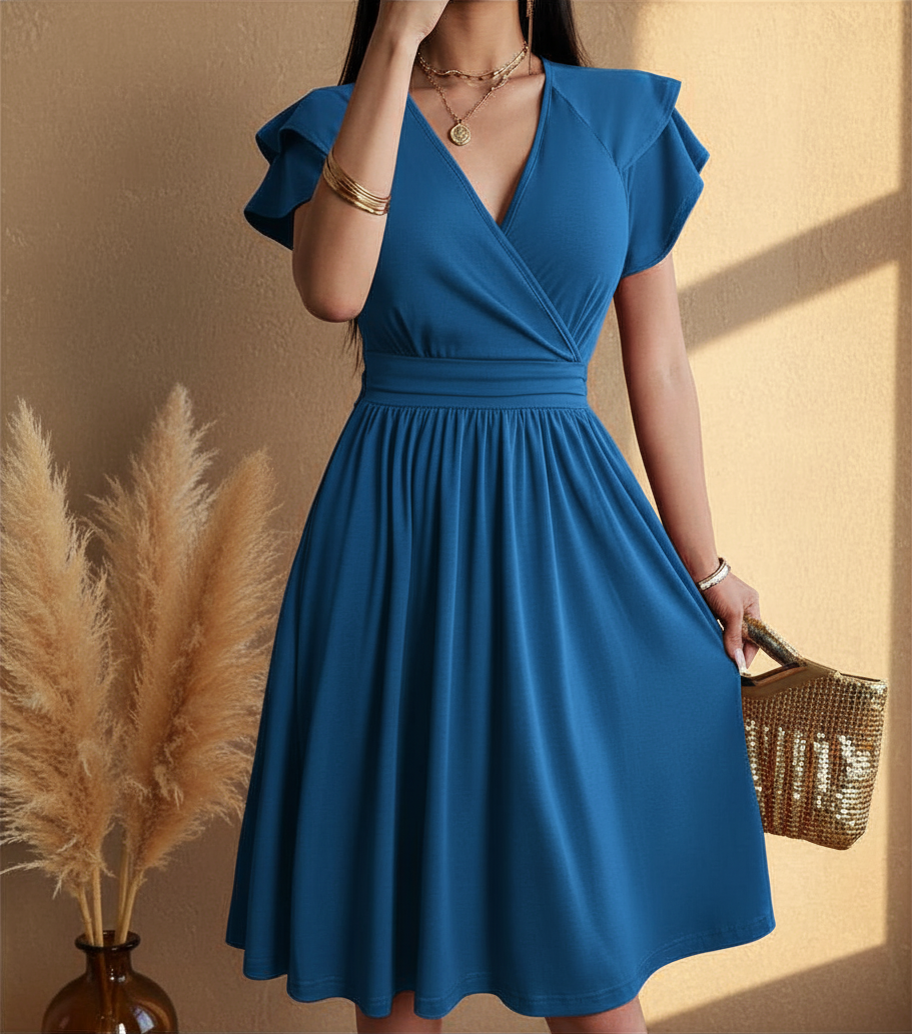 Women's Wrap Midi Dress - Flutter Sleeve Occasion Dress