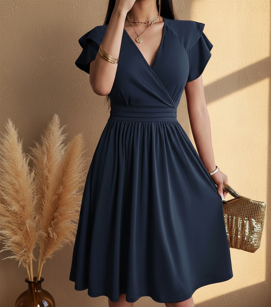 Women's Wrap Midi Dress - Flutter Sleeve Occasion Dress
