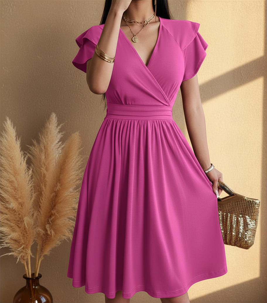 Women's Wrap Midi Dress - Flutter Sleeve Occasion Dress