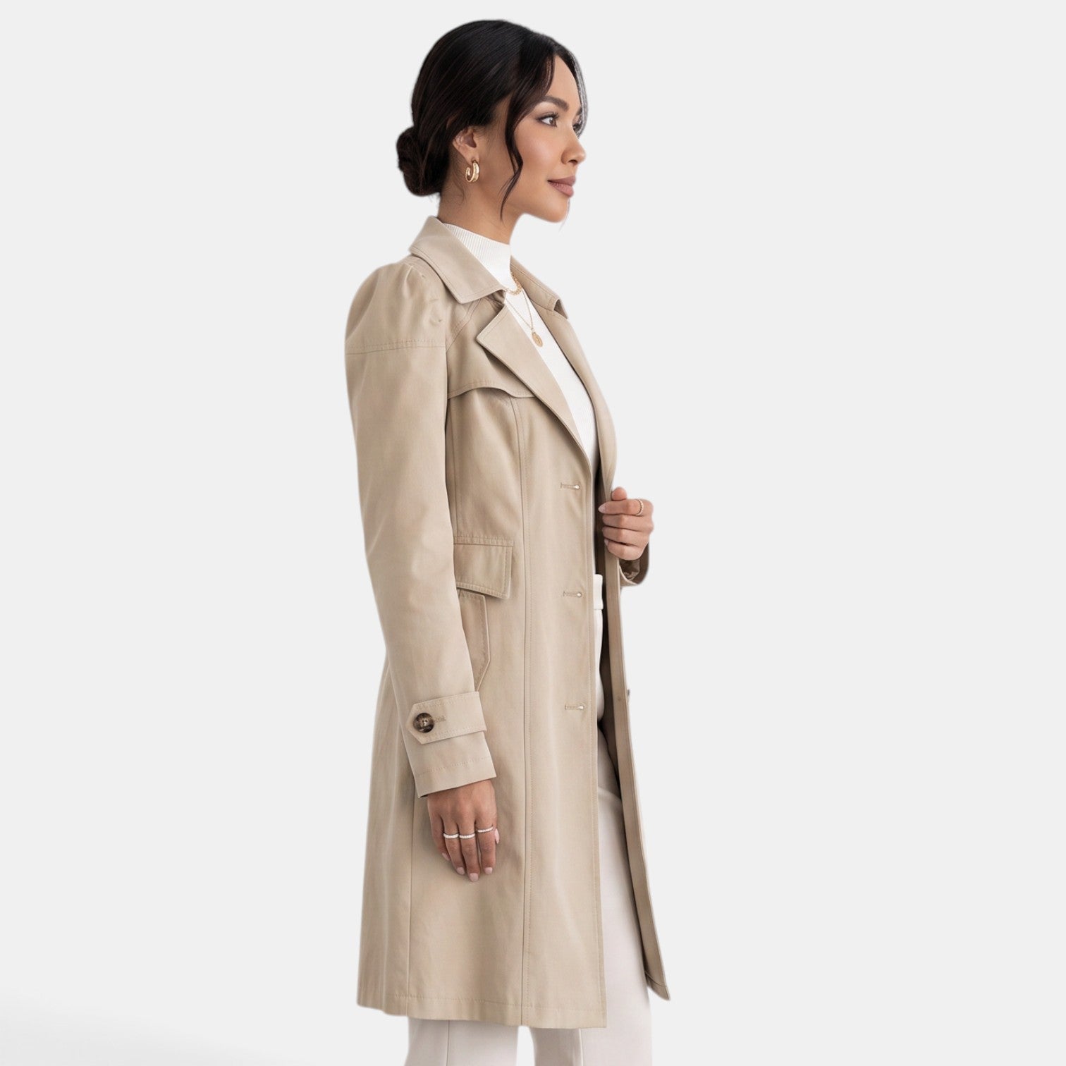 Women's Elegant Belted Trench Coat - Classic Feminine Timeless Outerwear