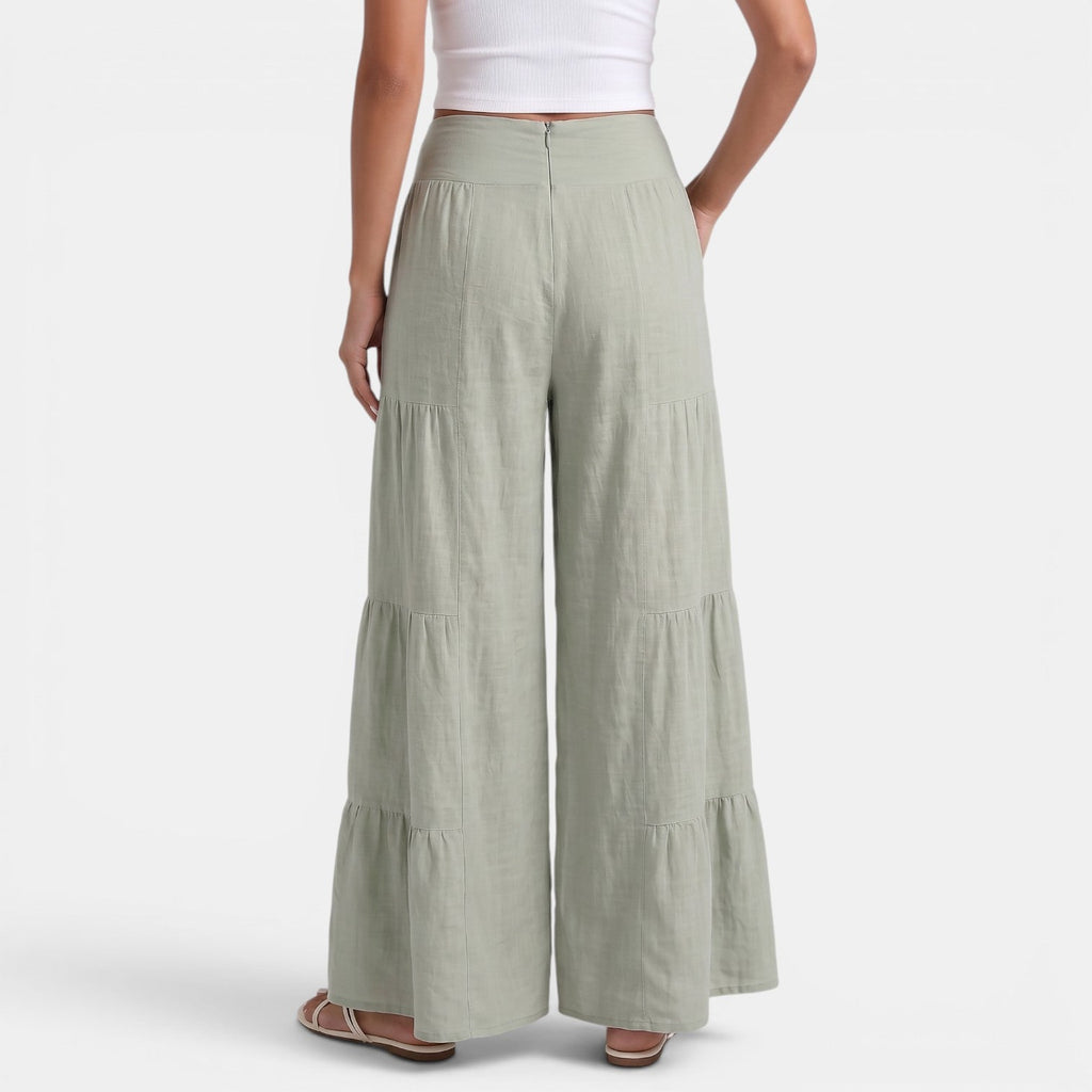 Women's Linen Wide Leg Trousers - Relaxed High Waist Lightweight Everyday Pants