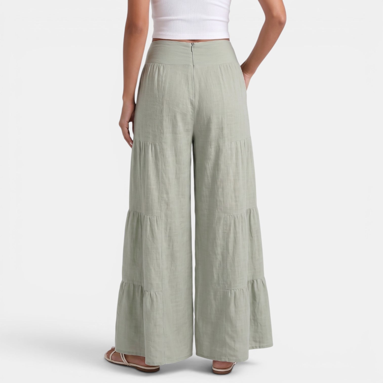 Women's Linen Wide Leg Trousers - Relaxed High Waist Lightweight Everyday Pants