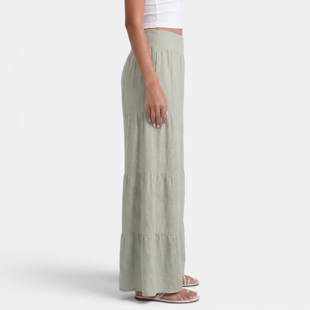 Women's Linen Wide Leg Trousers - Relaxed High Waist Lightweight Everyday Pants
