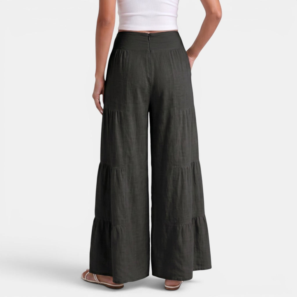 Women's Linen Wide Leg Trousers - Relaxed High Waist Lightweight Everyday Pants