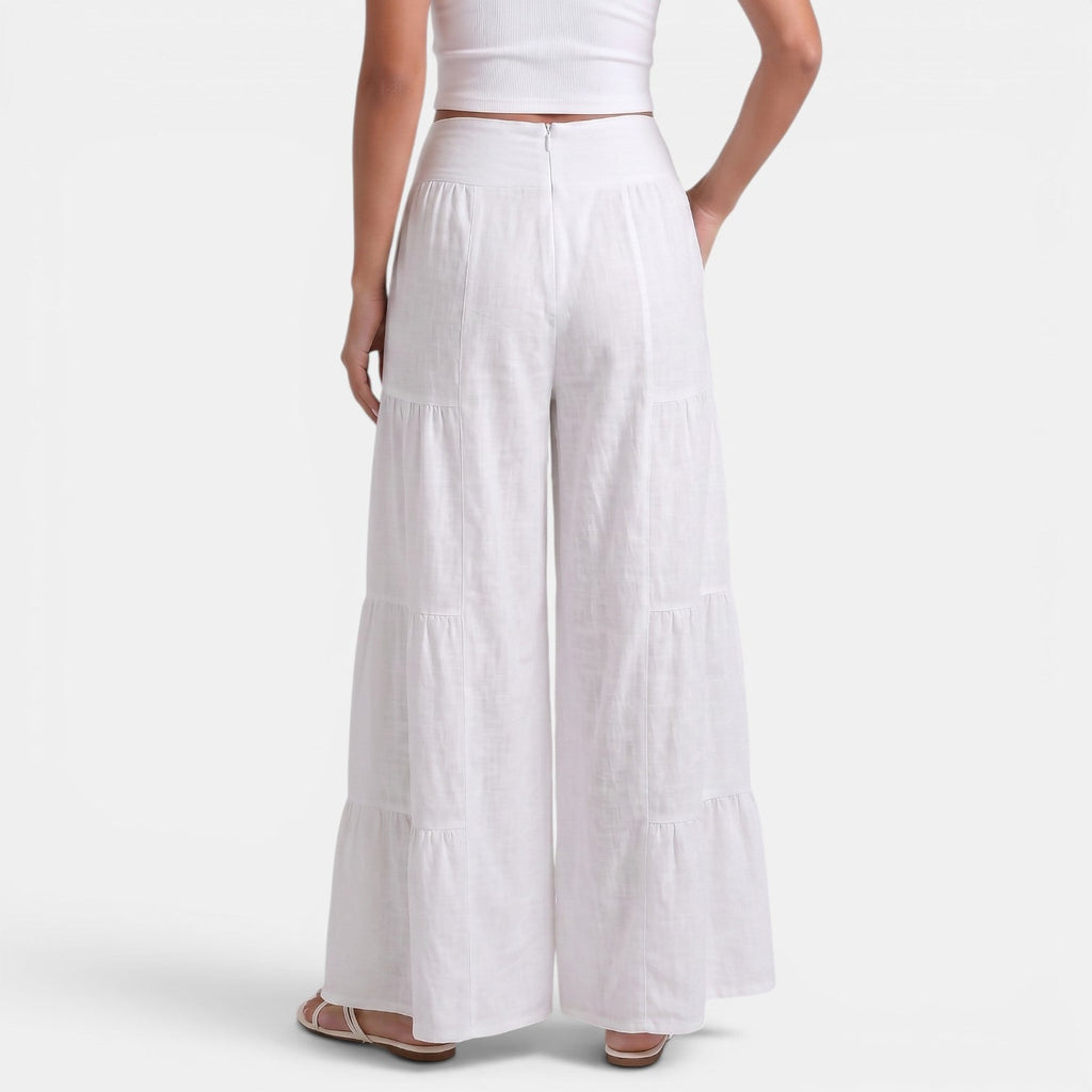Women's Linen Wide Leg Trousers - Relaxed High Waist Lightweight Everyday Pants