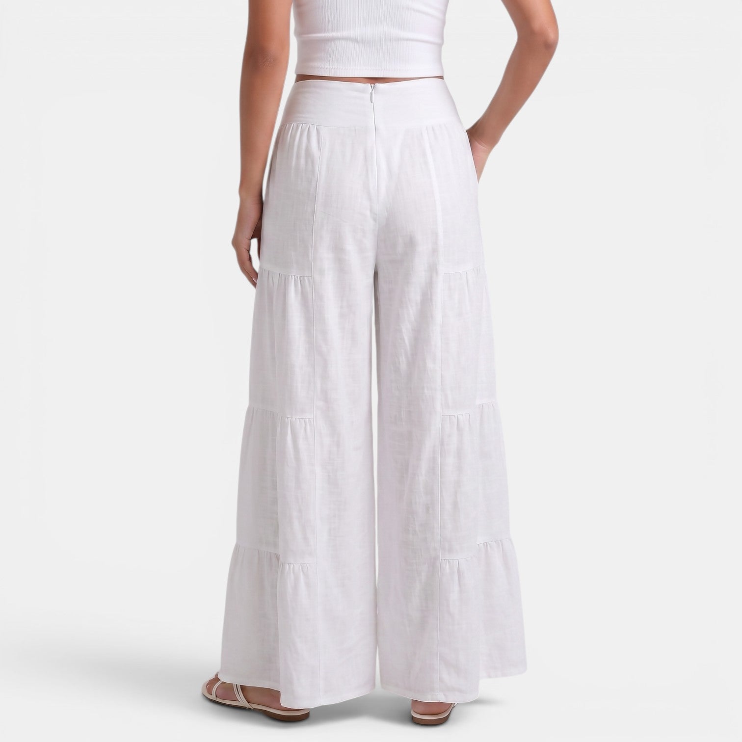 Women's Linen Wide Leg Trousers - Relaxed High Waist Lightweight Everyday Pants