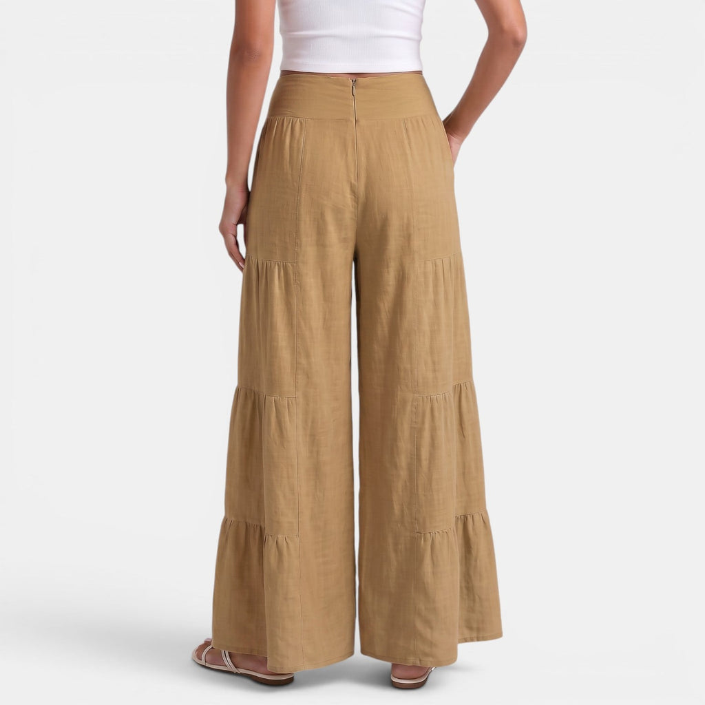 Women's Linen Wide Leg Trousers - Relaxed High Waist Lightweight Everyday Pants