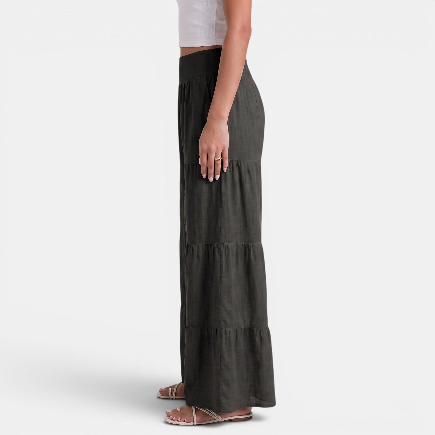 Women's Linen Wide Leg Trousers - Relaxed High Waist Lightweight Everyday Pants