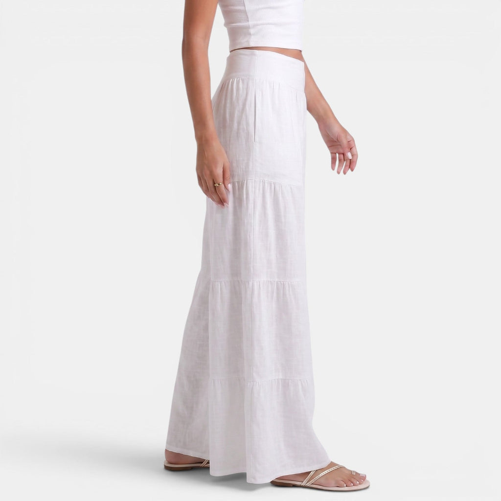 Women's Linen Wide Leg Trousers - Relaxed High Waist Lightweight Everyday Pants