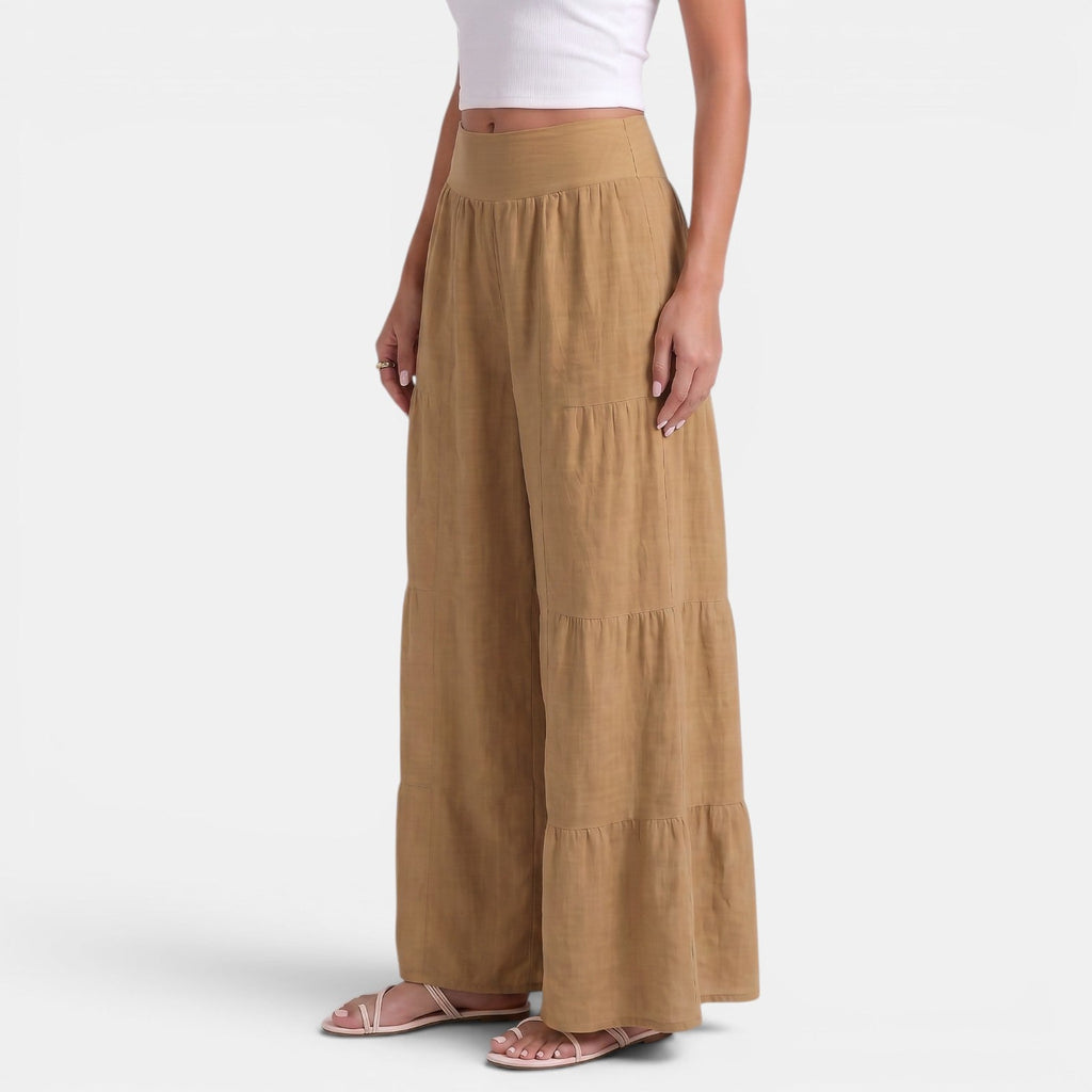 Women's Linen Wide Leg Trousers - Relaxed High Waist Lightweight Everyday Pants