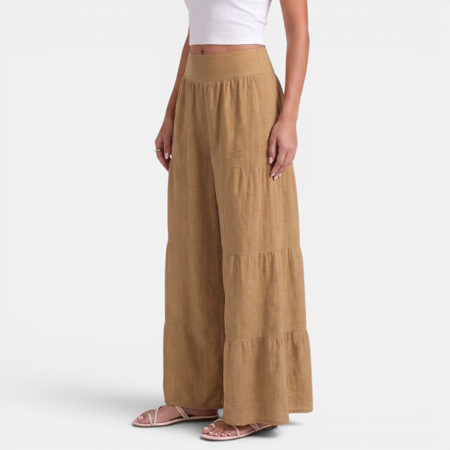 Women's Linen Wide Leg Trousers - Relaxed High Waist Lightweight Everyday Pants