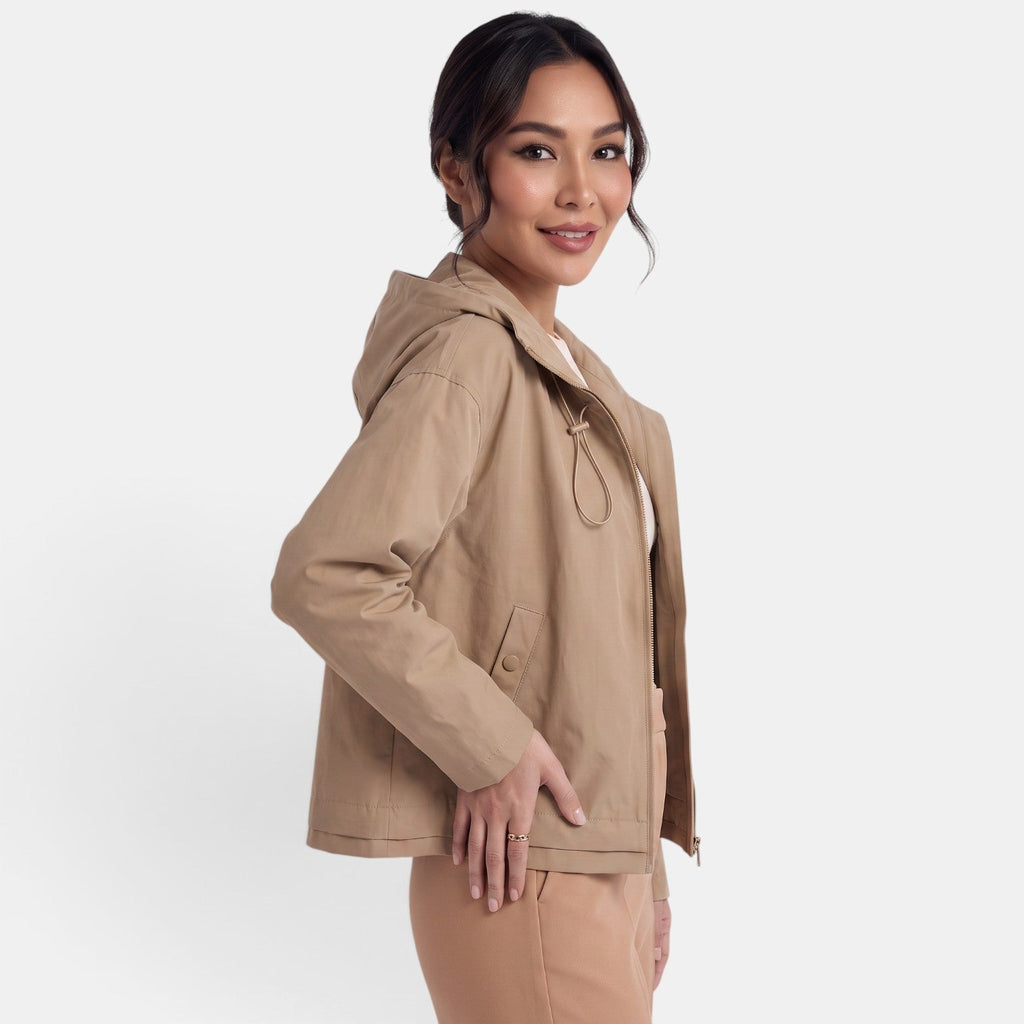 Women's Hooded Short Trench Jacket - Lightweight Practical Transitional Layer
