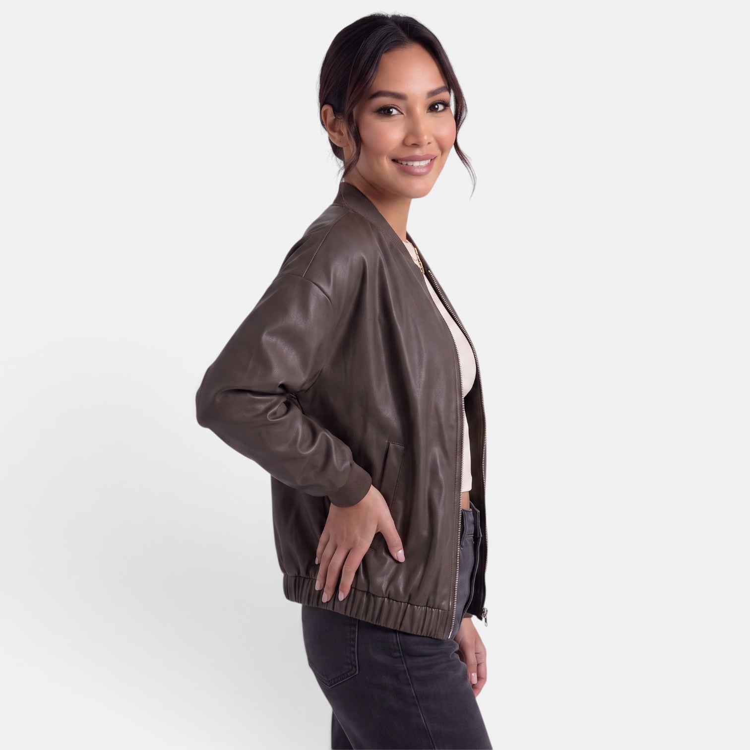 Women's Faux Leather Biker Jacket - Edgy Chic Modern Layer