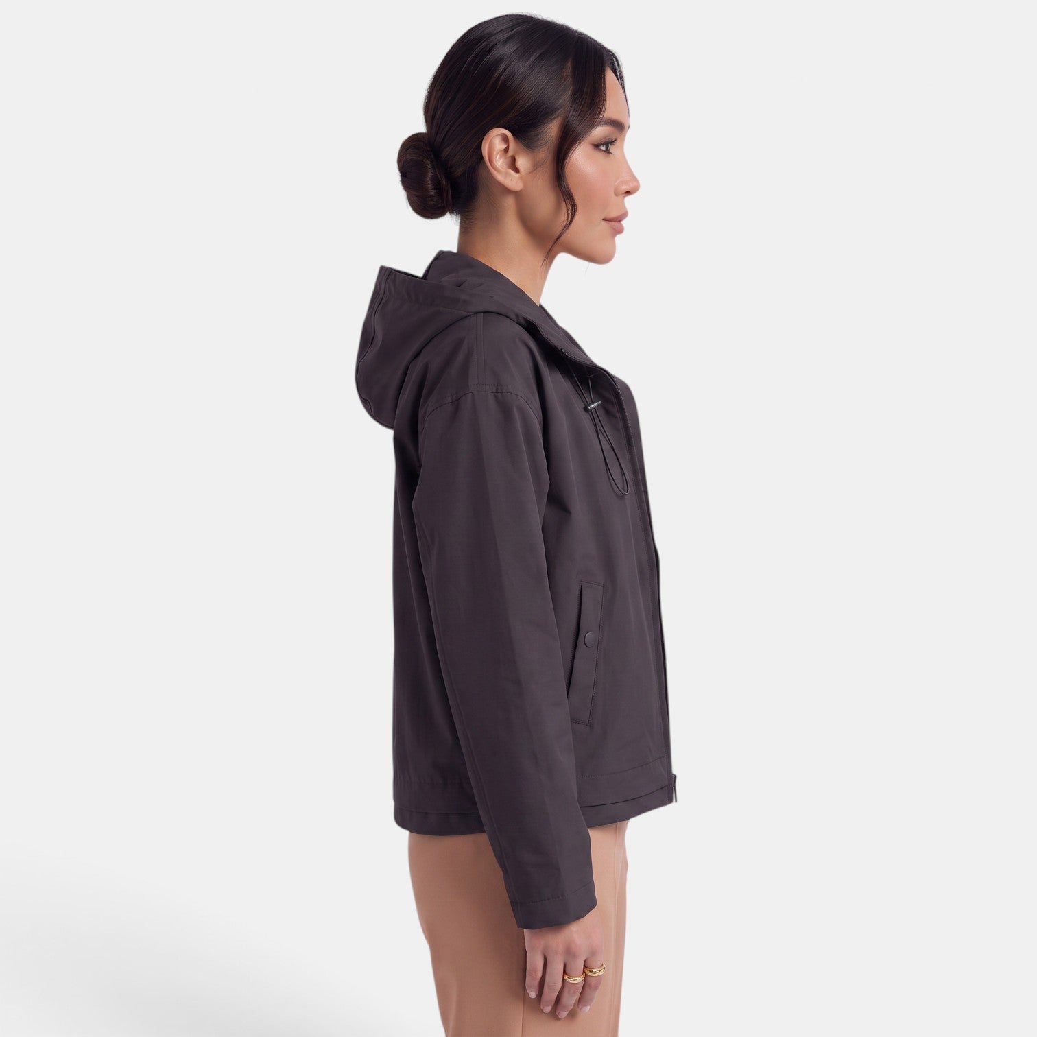 Women's Hooded Short Trench Jacket - Lightweight Practical Transitional Layer