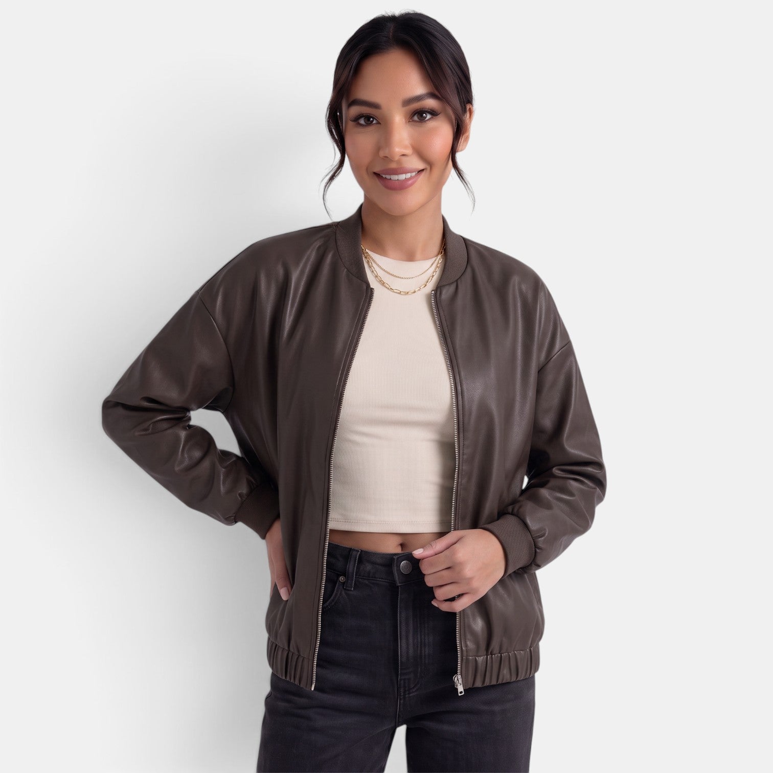 Women's Faux Leather Biker Jacket - Edgy Chic Modern Layer
