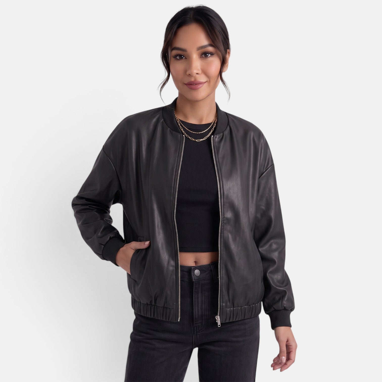 Women's Faux Leather Biker Jacket - Edgy Chic Modern Layer
