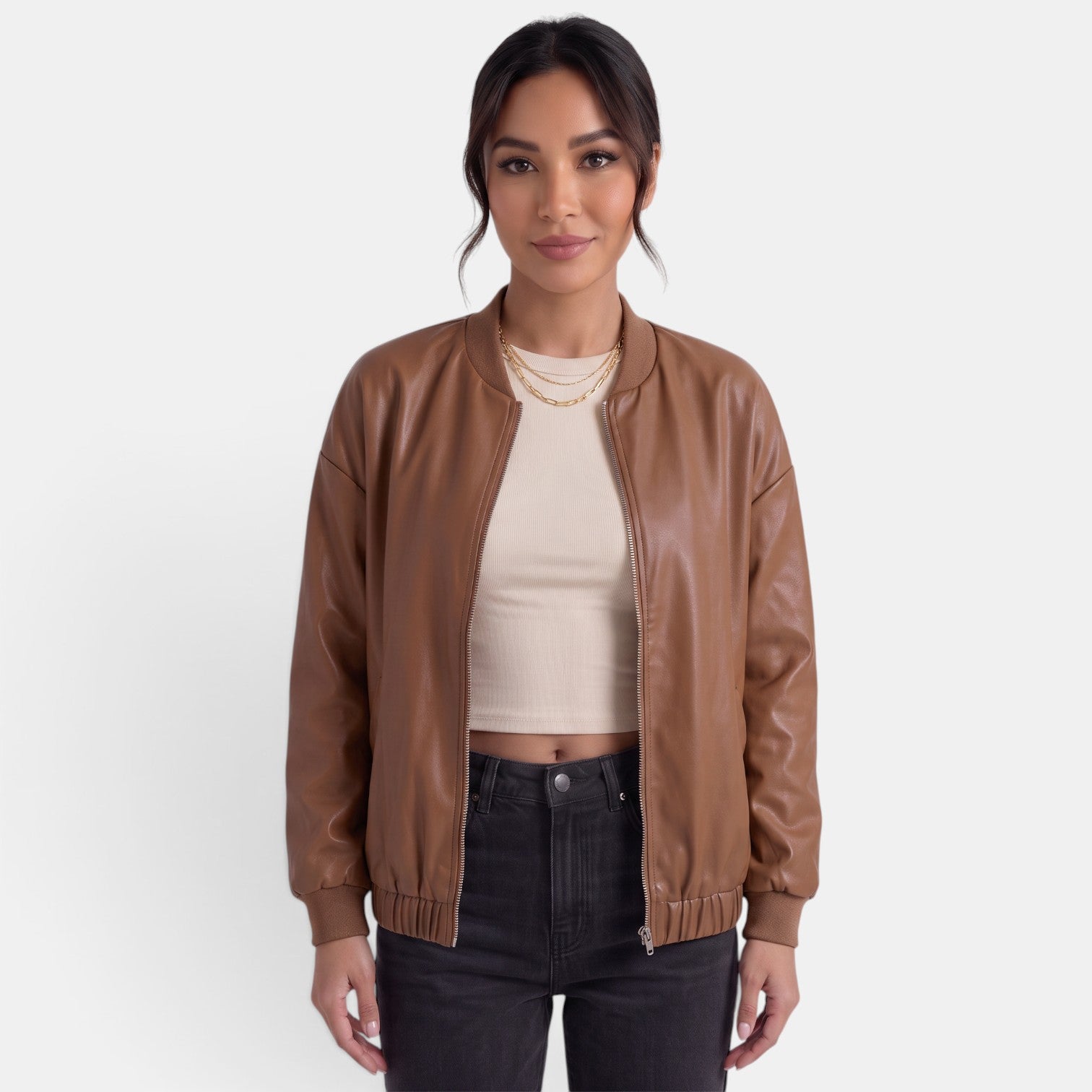 Women's Faux Leather Biker Jacket - Edgy Chic Modern Layer