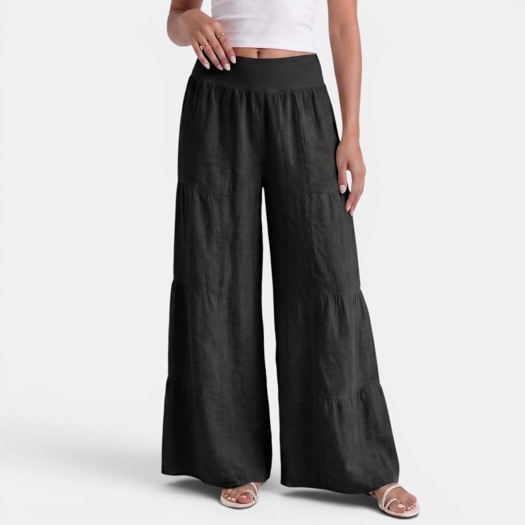 Women's Linen Wide Leg Trousers - Relaxed High Waist Lightweight Everyday Pants