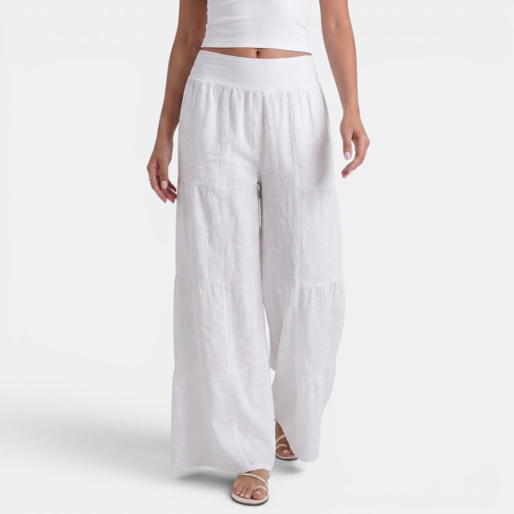 Women's Linen Wide Leg Trousers - Relaxed High Waist Lightweight Everyday Pants