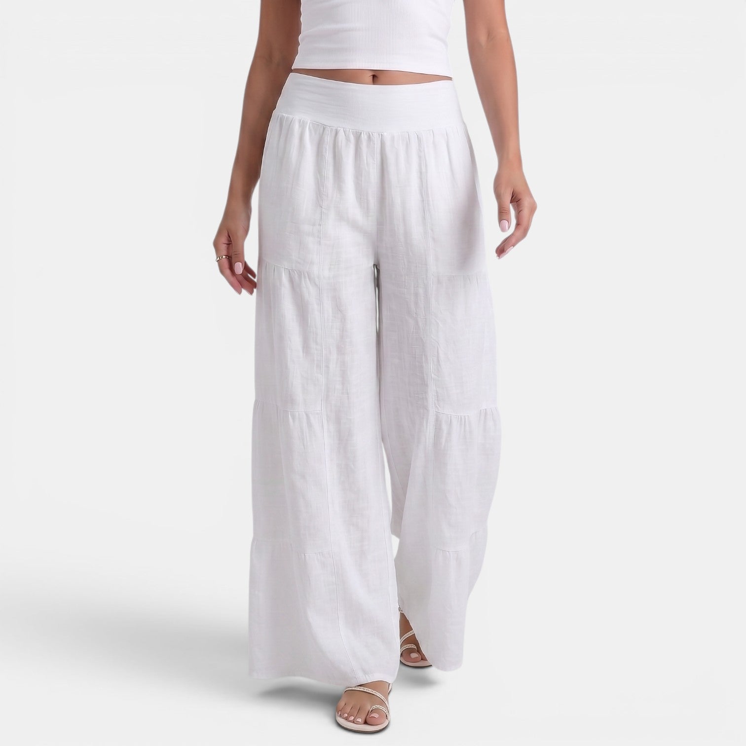 Women's Linen Wide Leg Trousers - Relaxed High Waist Lightweight Everyday Pants