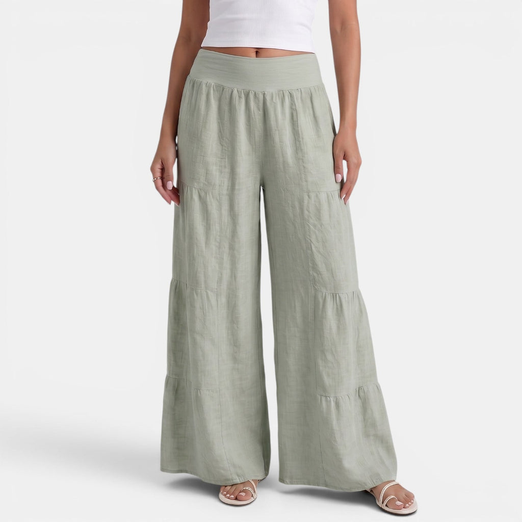 Women's Linen Wide Leg Trousers - Relaxed High Waist Lightweight Everyday Pants
