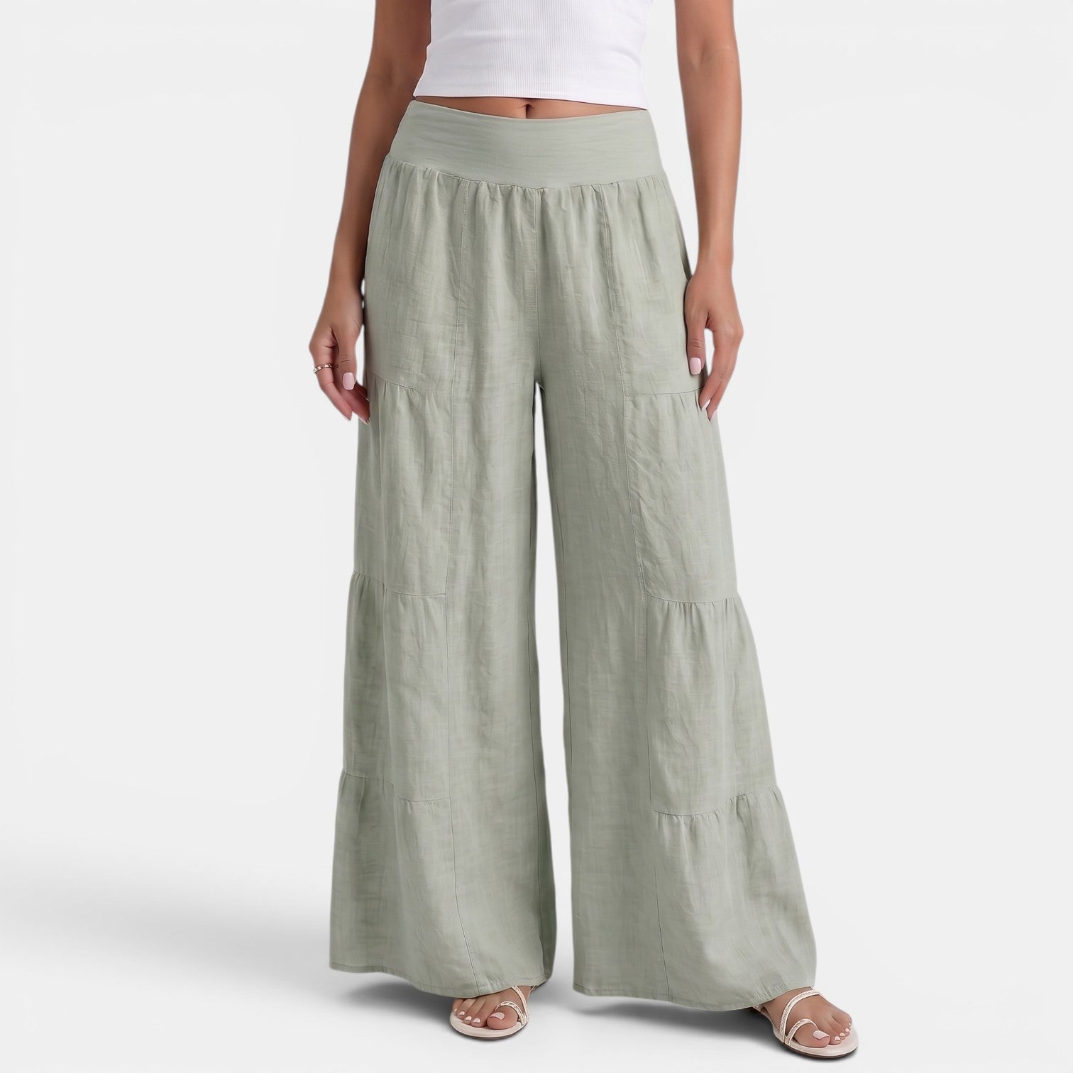 Women's Linen Wide Leg Trousers - Relaxed High Waist Lightweight Everyday Pants