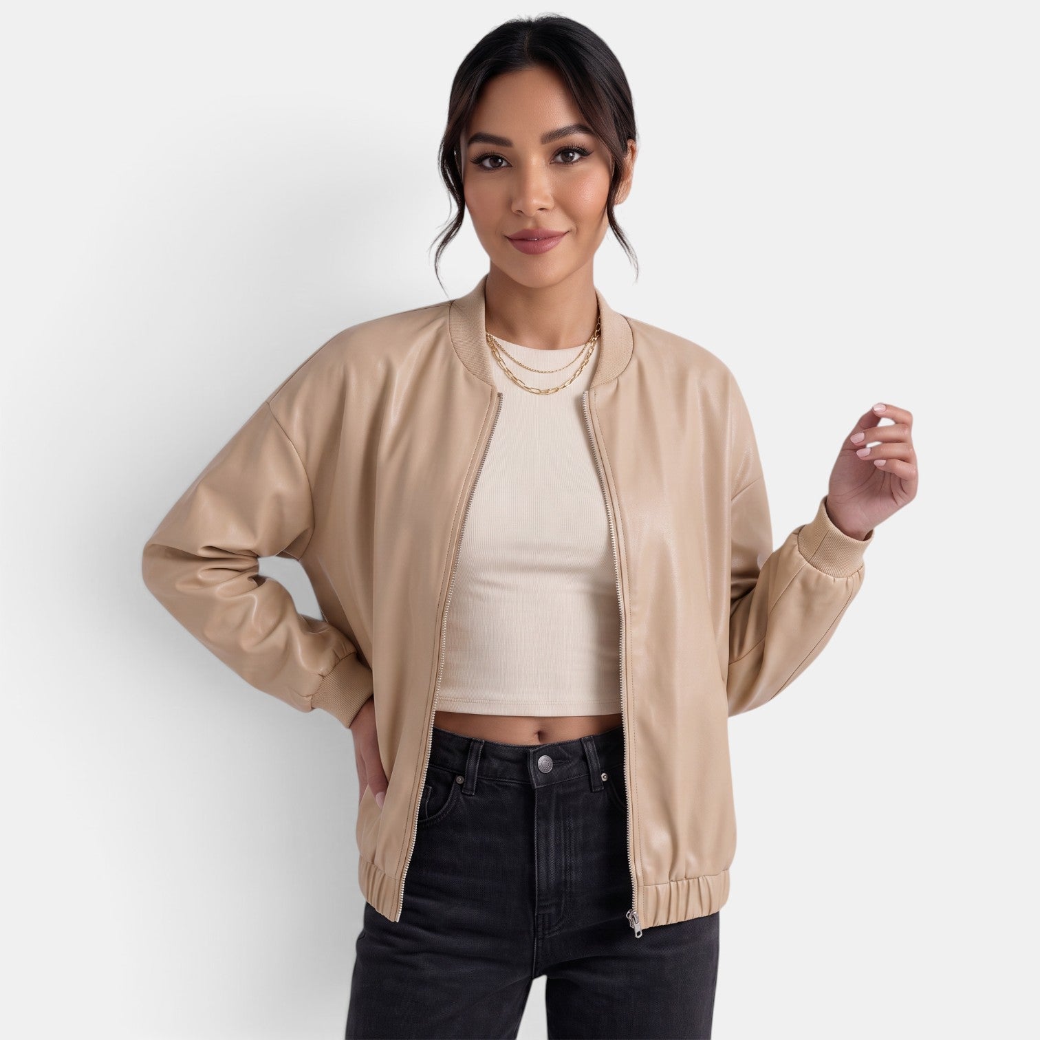 Women's Faux Leather Biker Jacket - Edgy Chic Modern Layer