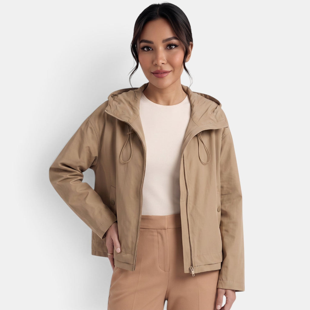 Women's Hooded Short Trench Jacket - Lightweight Practical Transitional Layer