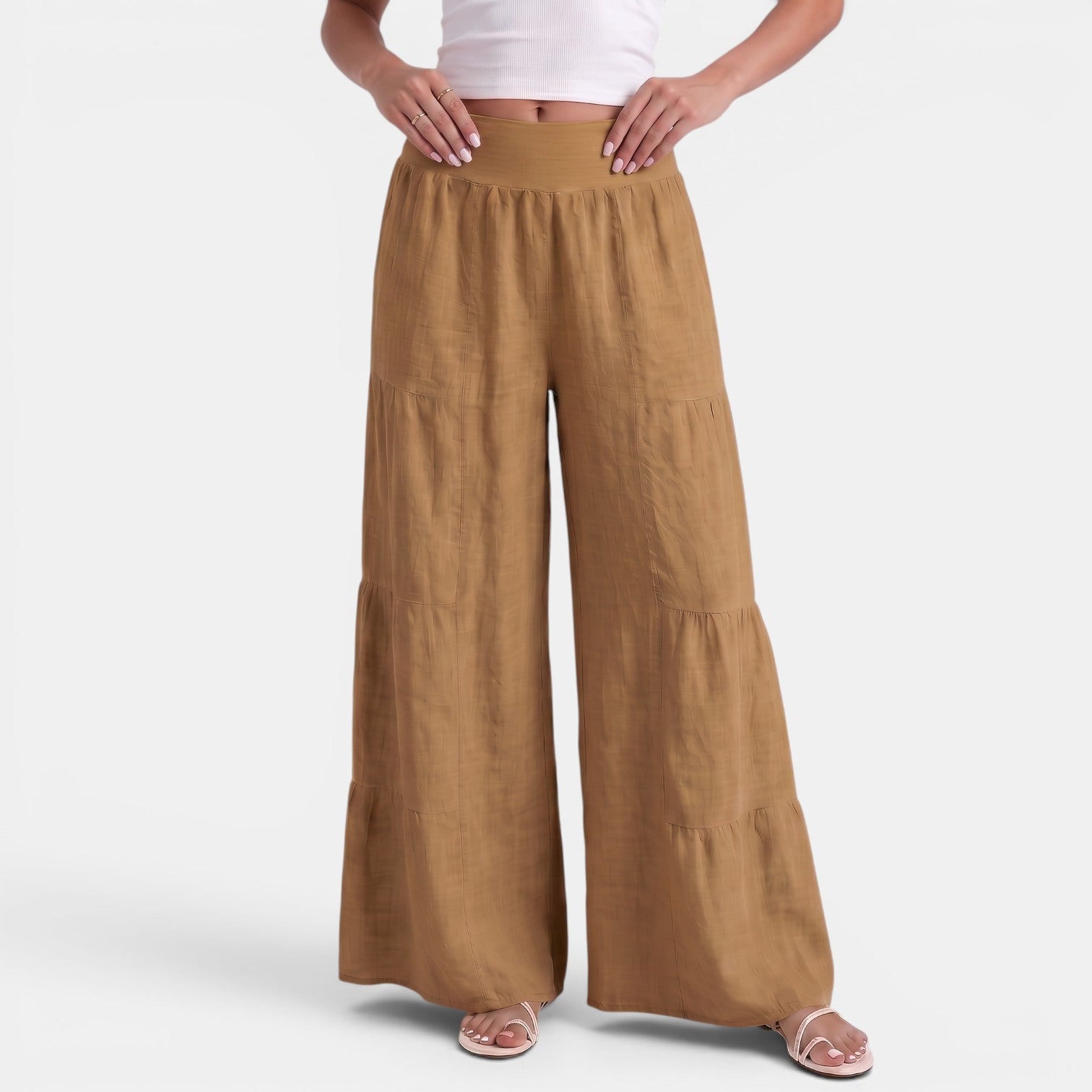 Women's Linen Wide Leg Trousers - Relaxed High Waist Lightweight Everyday Pants