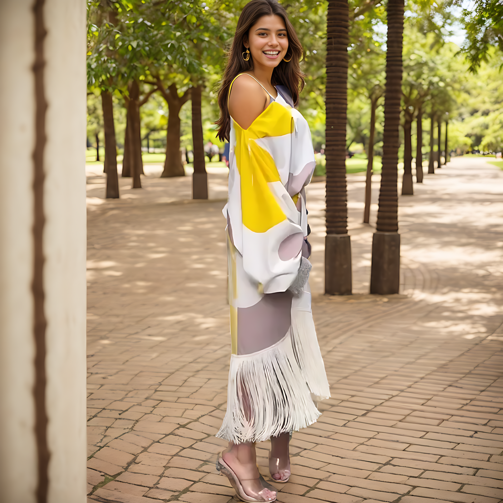 Women's One-Shoulder Wrap Midi Dress - Elegant Asymmetrical Fringe Sleeve Dress