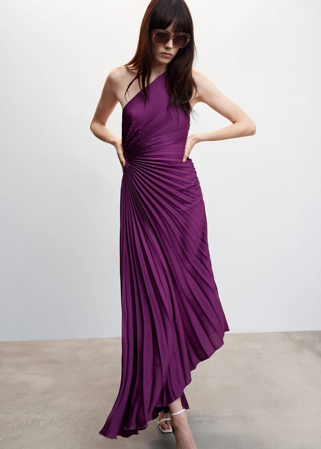 Women's One Shoulder Pleated Maxi Dress - Elegant Occasion Dress