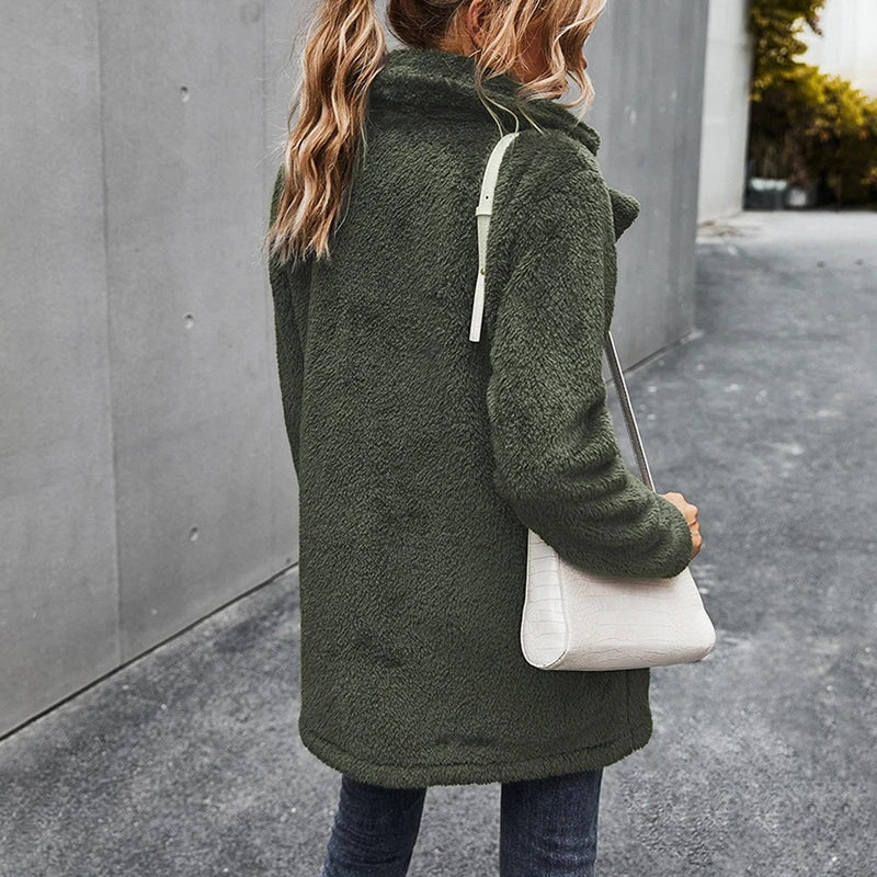 Women’s Fleece Coat with Turn-Down Collar – Soft Cozy Warm Casual Winter Style