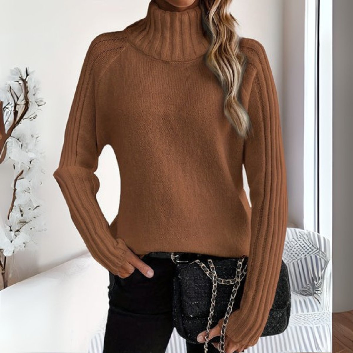 Women’s Ribbed Turtleneck Sweater - Soft and Comfortable