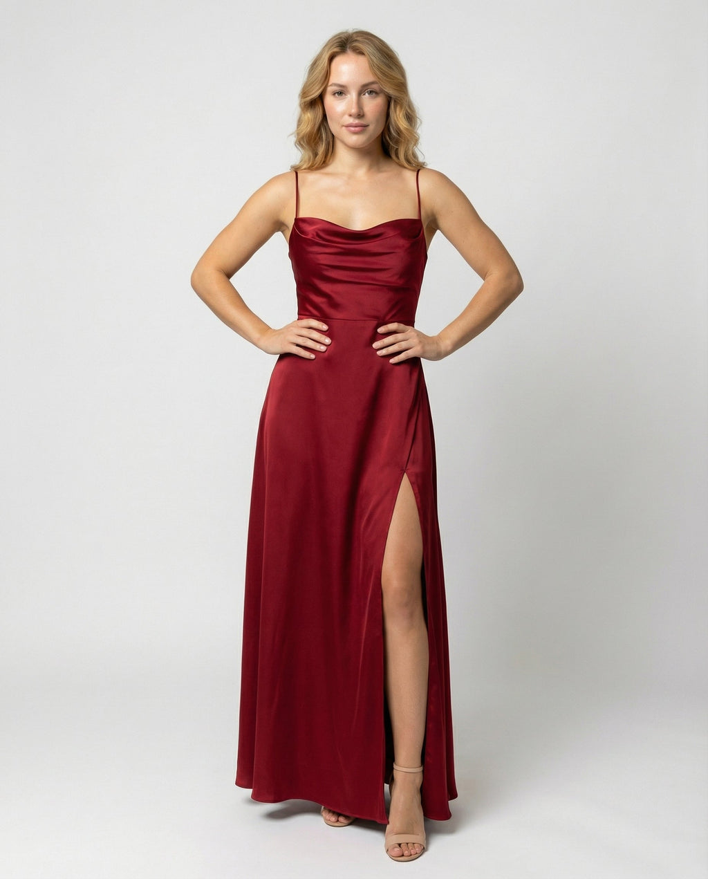 Women's Elegant Maxi Dress with Side Slit - Soft Evening Daywear