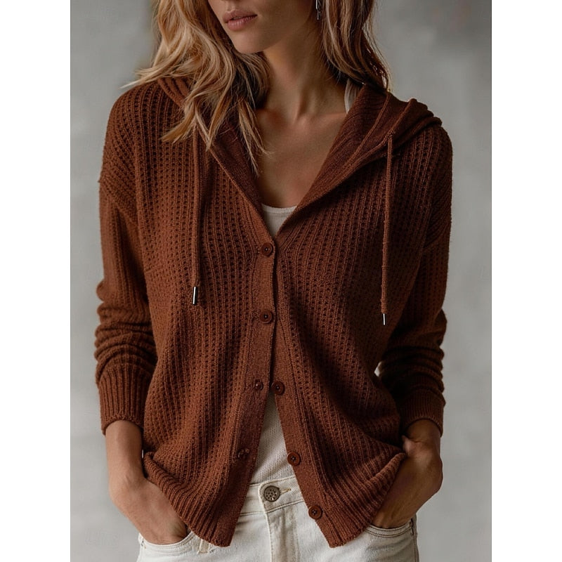 Buttoned Hooded Cardigan - Soft and Practical