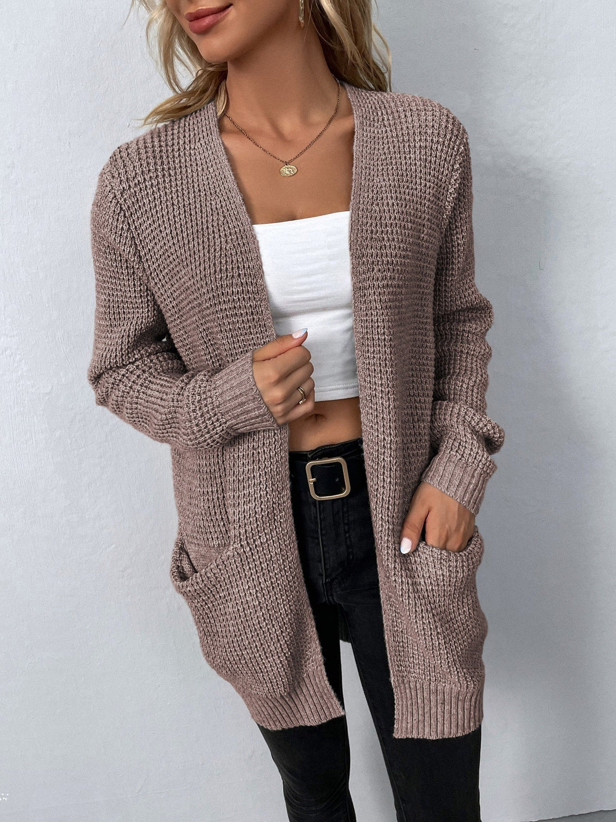 Long Cardigan With Pockets - Elegant and Practical