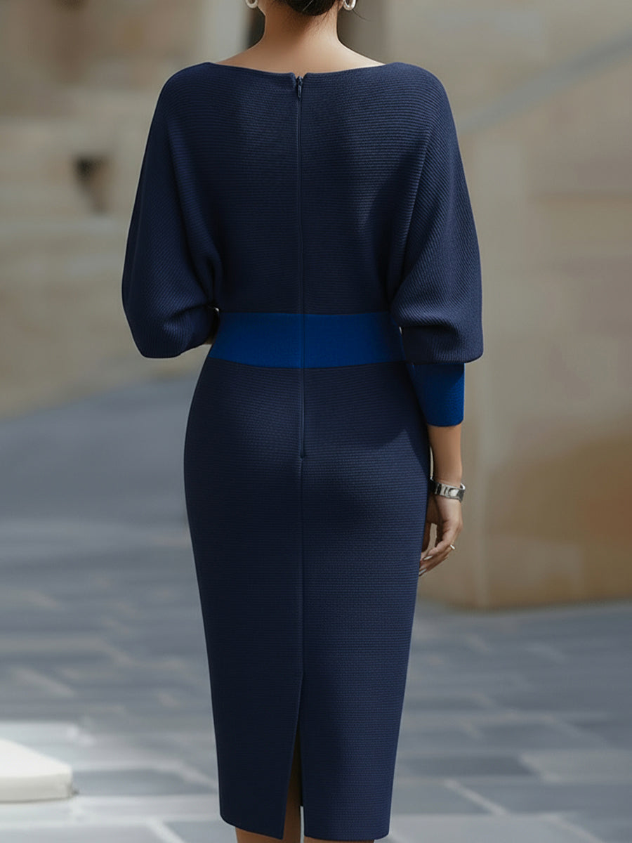 Women's Draped Batwing Sleeve Midi Dress – Elegant Occasion Dress